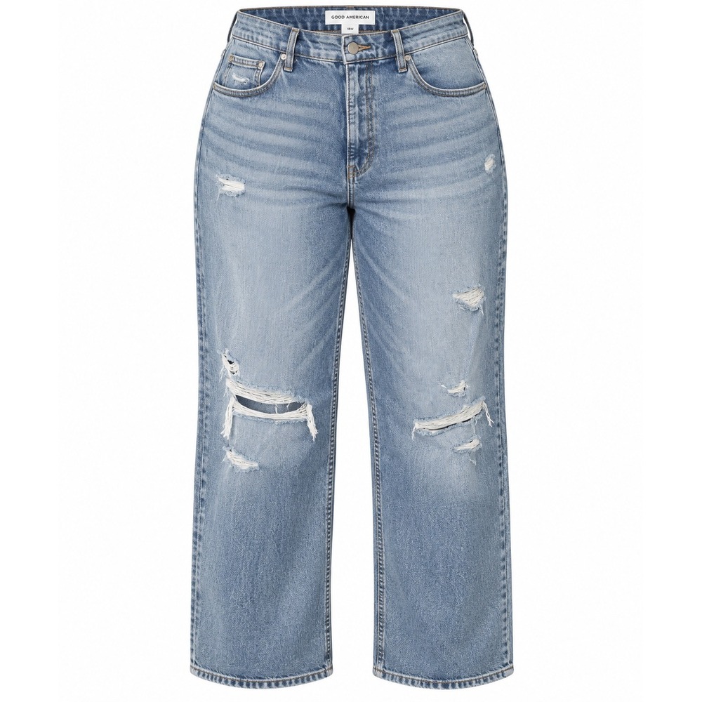 Good American Good Icon Straight Ankle Jeans 18W Distressed High Rise Y2K